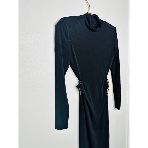 NWT NOOKIE Black Alba High Mock Neck Open Back Rose Gold Chain Midi Dress Size M - Picture 6 of 16